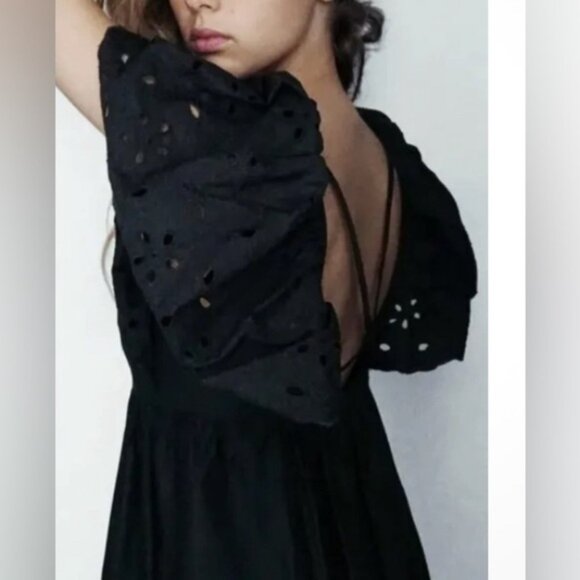 Zara Open Work Embroidered Dress Black Size Small - Picture 7 of 8